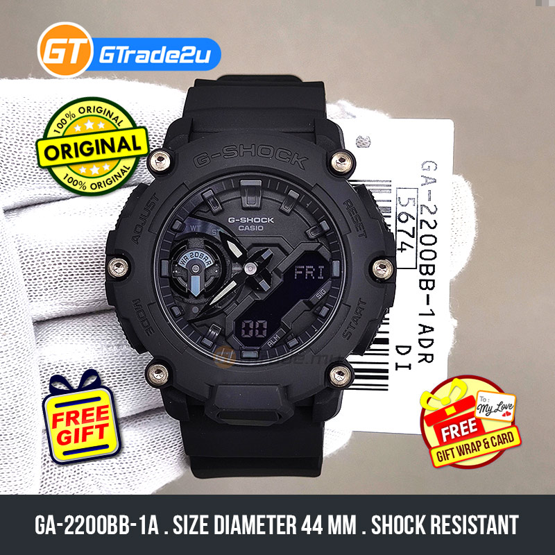 Casio G-Shock Men GA-2200BB-1A GA2200BB-1A Analog Digital Watch Black Out  Resin Band G Shock . watch for man . jam tangan lelaki . casio watch for  men . casio watch . men