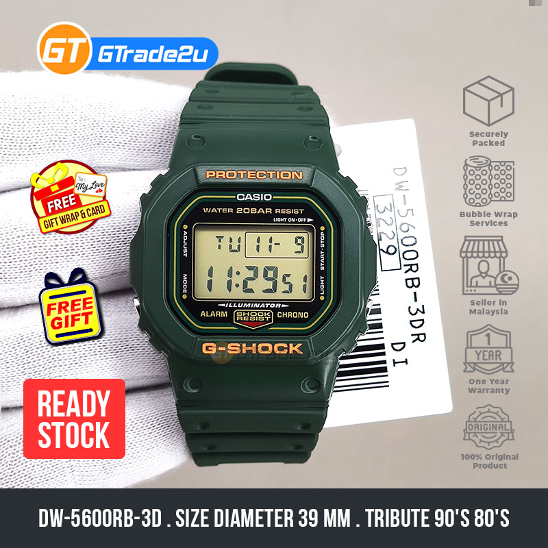Casio G-Shock Men DW-5600RB-3D DW5600RB-3D DW-5600RB-3 Digital Tribute 90's  80's Watch Green Resin Band G Shock . watch for man . jam tangan lelaki .  casio watch for men . casio watch .