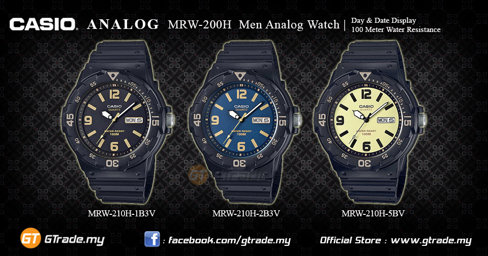 Ready Stock Casio Standard Mrw 200h 1b3v Analog Mens Watch Day